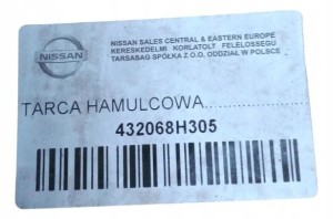 432068H305 Tarcza Hamulcowa Tył Oryginał OE Nissan Qashqai X-Trail Leaf