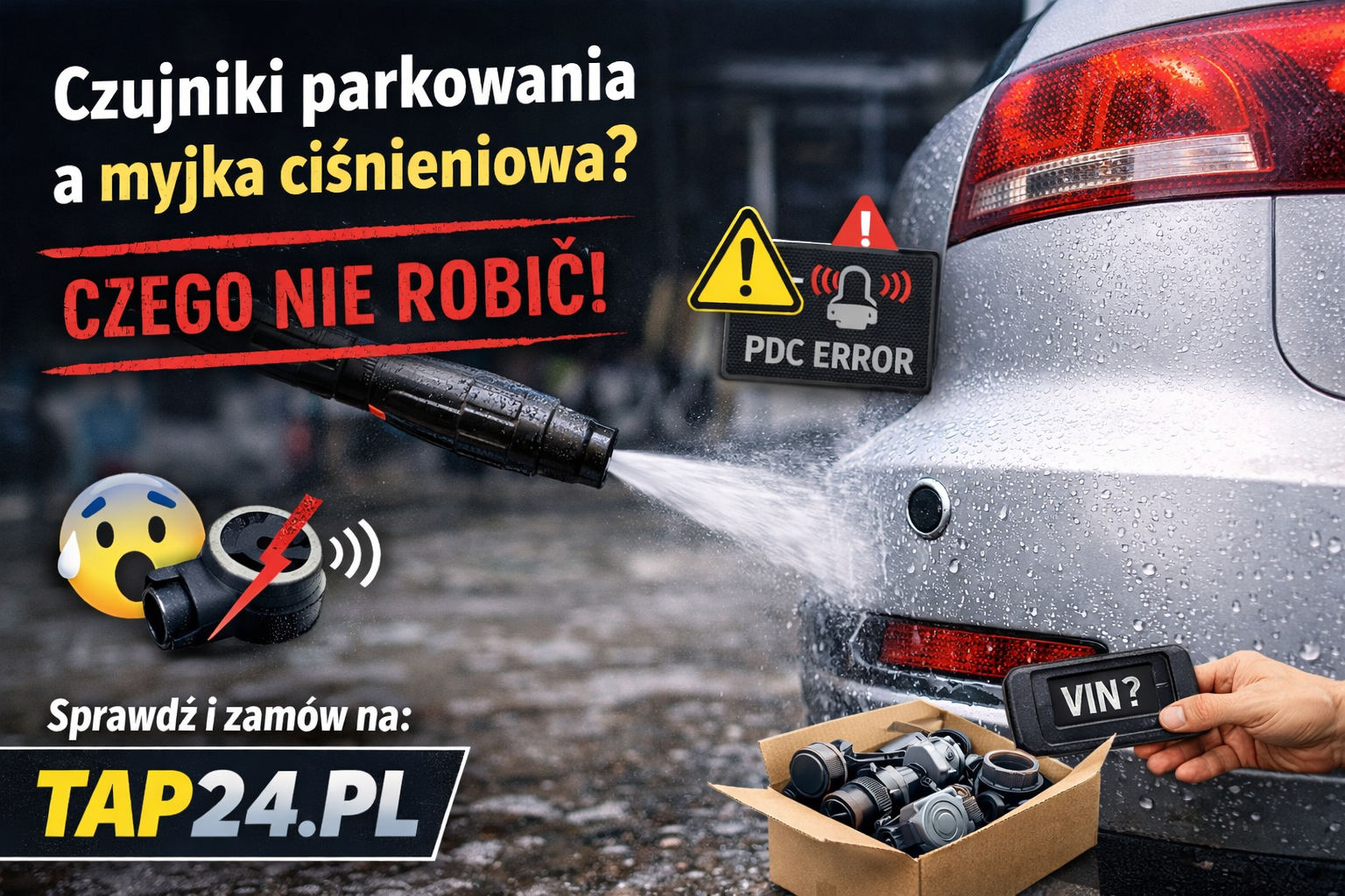 Czujniki parkowania a ciśnieniowa myjka — czego nie robić